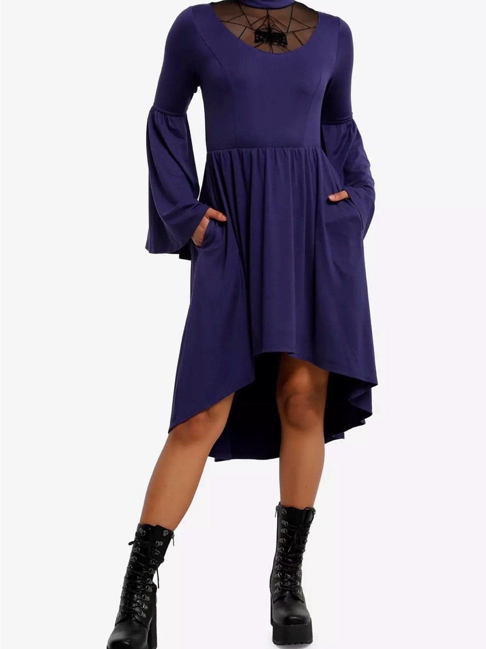 Disney Snow White Evil Queen Women's Blue Purple High-Low Bell Sleeve Dress